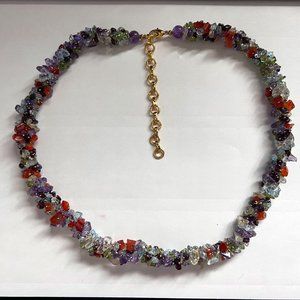 Multi Stone Genuine Amethyst Peridot Quartz Garnet Chip Necklace